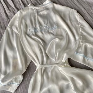 NWT White Bridal Robe w/ Blue Details